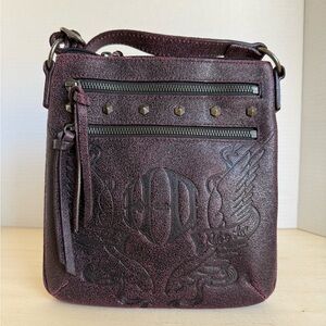 Harley Davidson Rare Collectors Embossed Wing Crossbody Bag in Deep Plum
